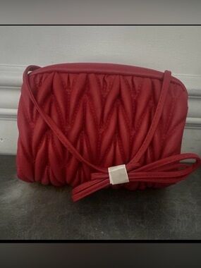 Red Quilted Crossbody Bag with Bow Accent